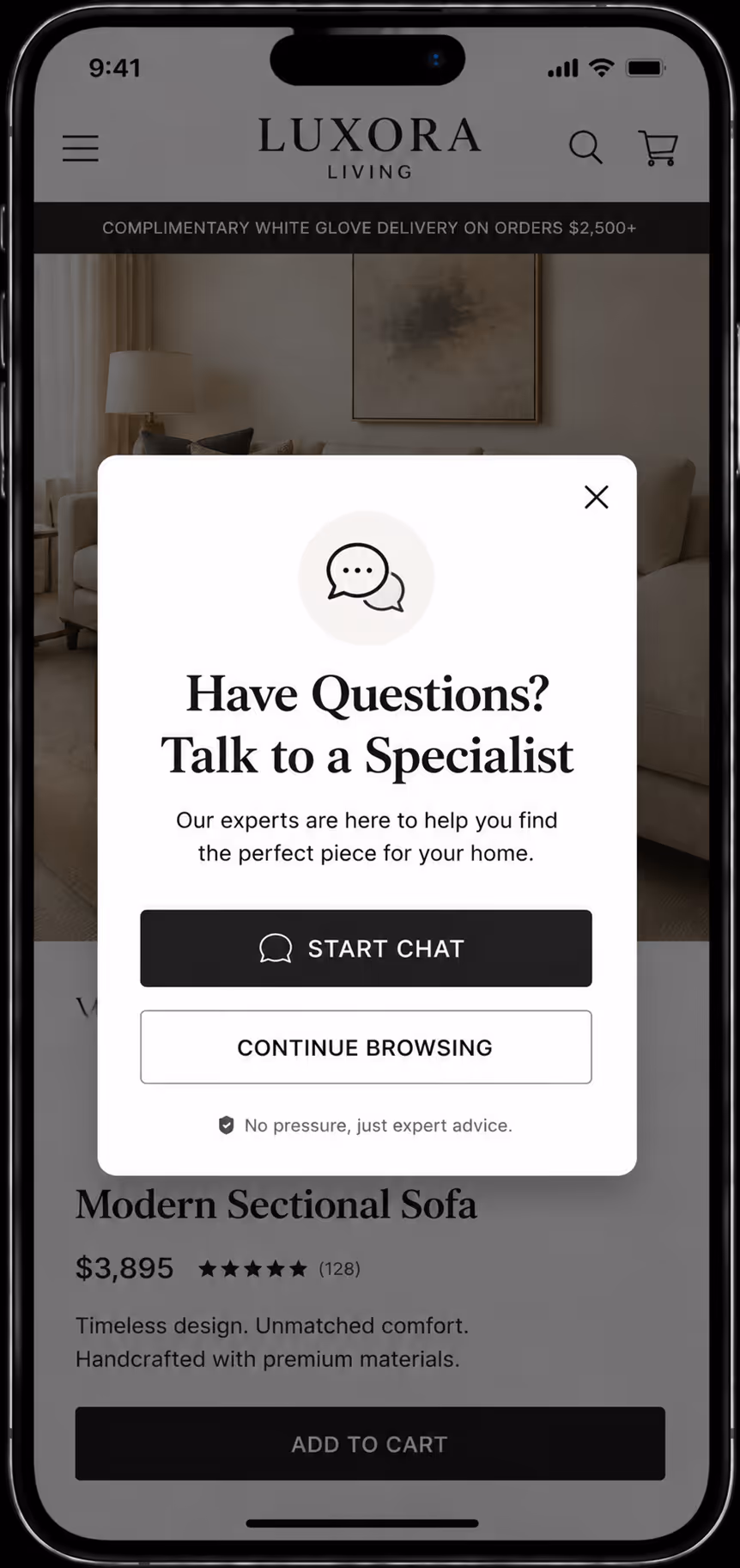 chat offer exit popup