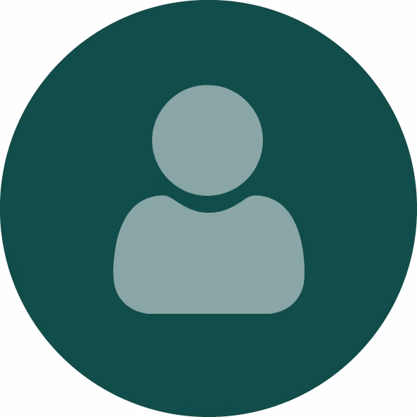 Generic user profile icon with a simple person silhouette inside a dark green circle.