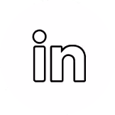 LinkedIn logo in a white circle.