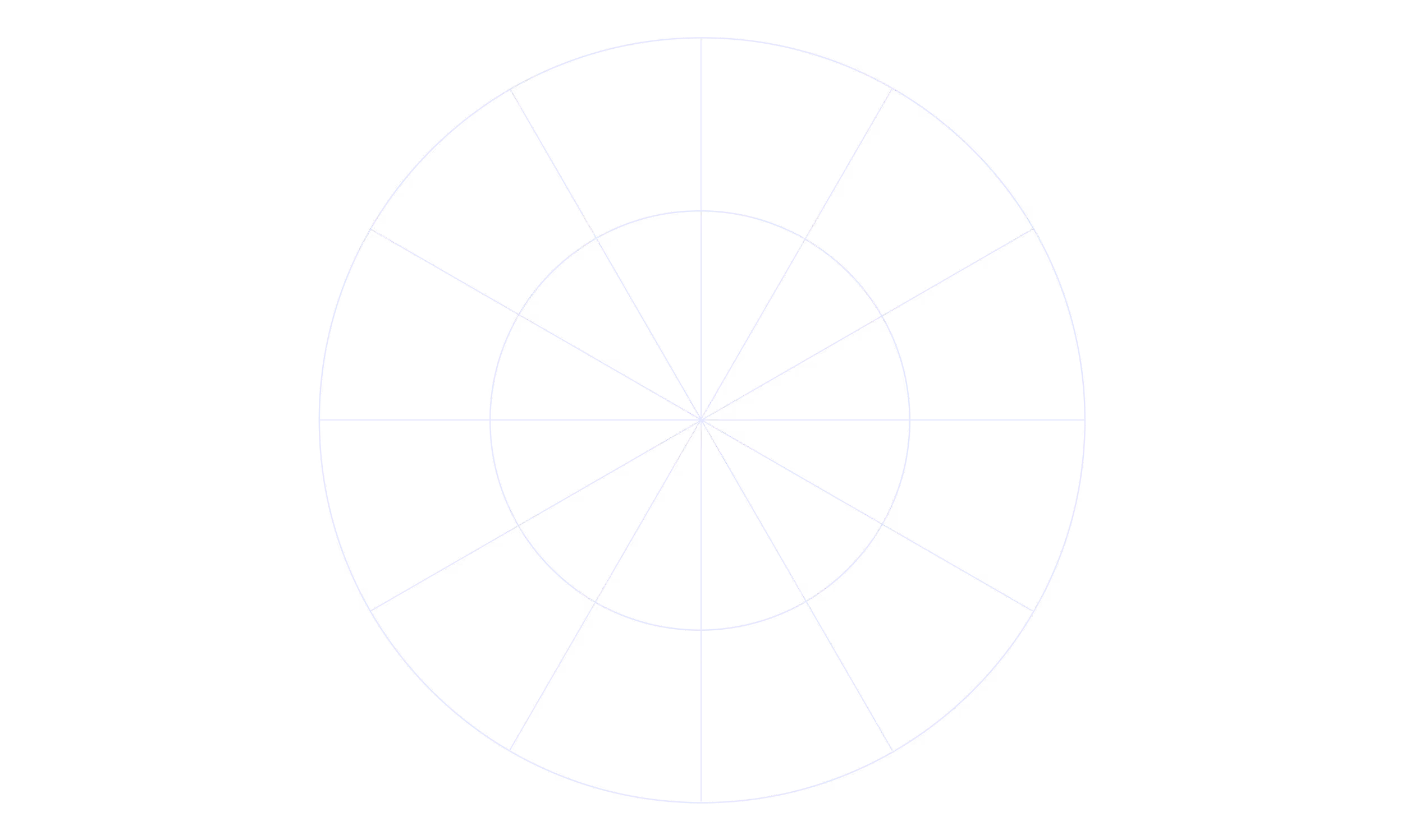 White circular grid with concentric circles and radial lines on a black background.