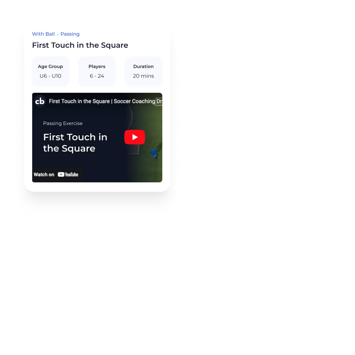 Coachbetter training exercise card with video for First Touch in the Square