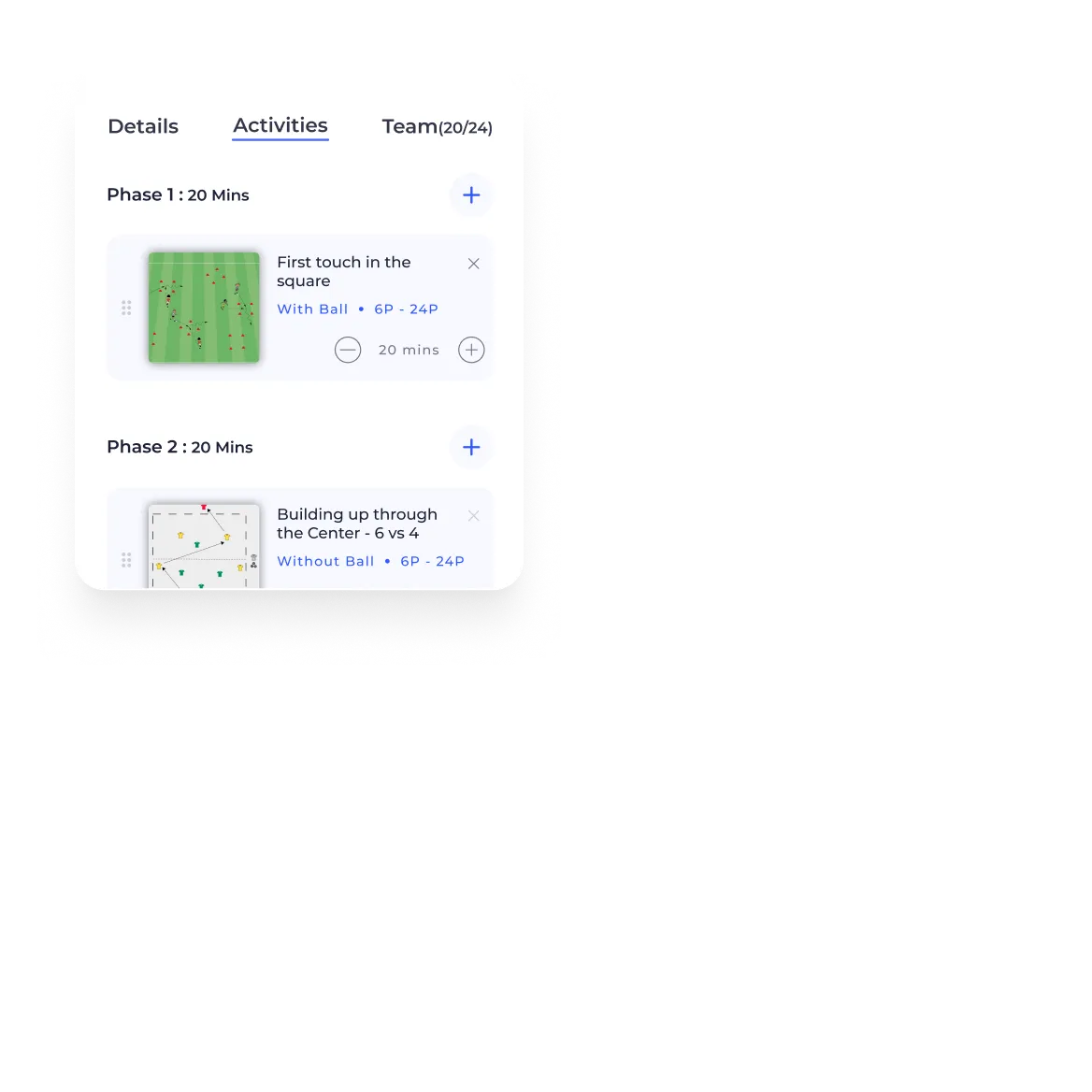 Coachbetter training plan with activities split into phases