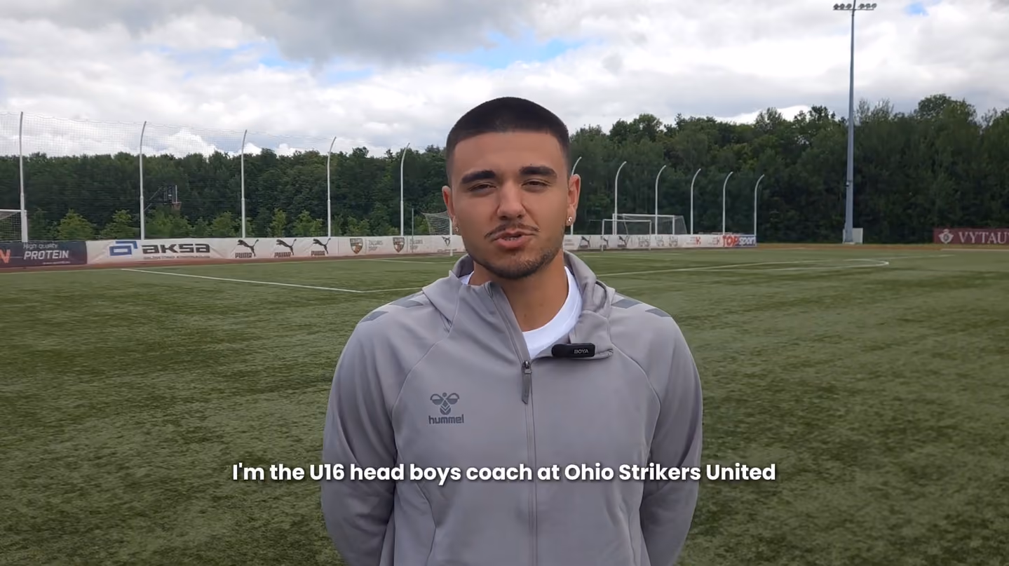 Young player on a soccer pitch talking about the Coachbetter Coach Education