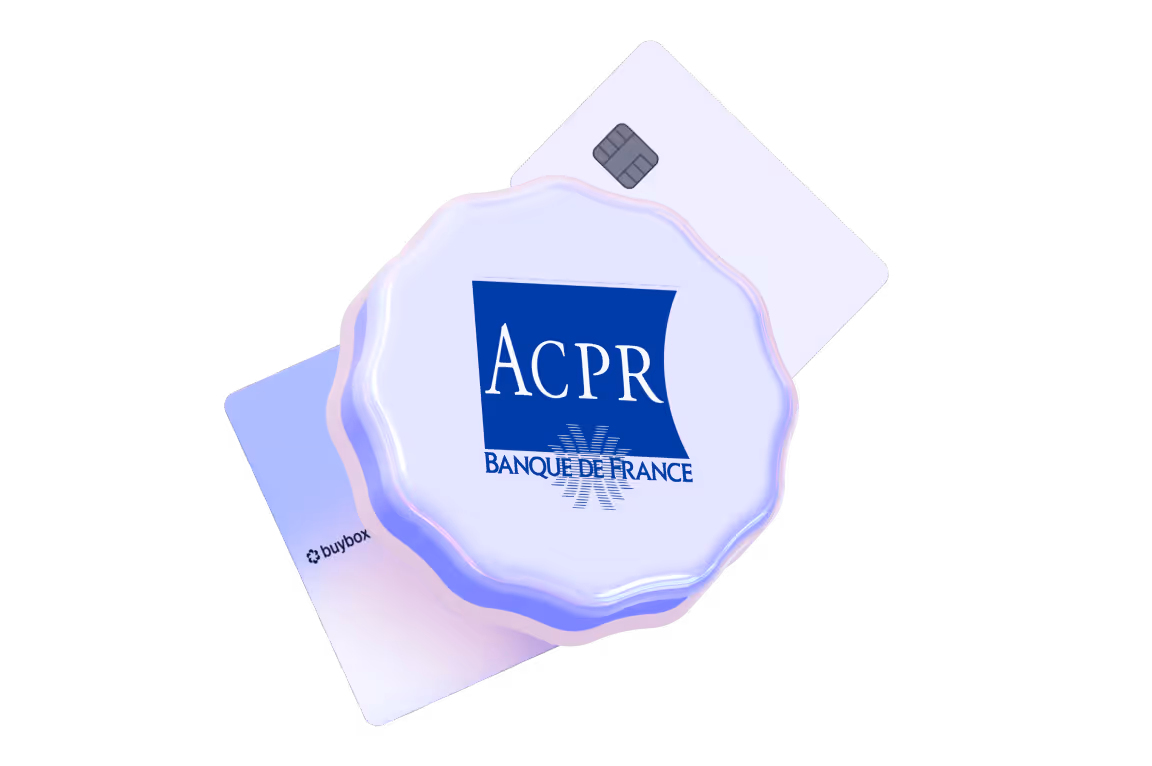 Deux cartes de paiement avec un sceau violet marqué ACPR au centre.