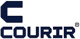 Logo de Courir avec le mot Courir en lettres majuscules bleues et un symbole de marque déposée.