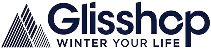 Logo Glisshop avec un motif de triangle formé par des petites lignes, suivi du texte 'Glisshop' et du slogan 'WINTER IS YOUR LIMIT'.