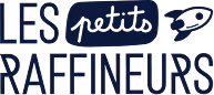 Logo Les Petits Raffineurs avec texte stylisé et une petite illustration de cuillère.
