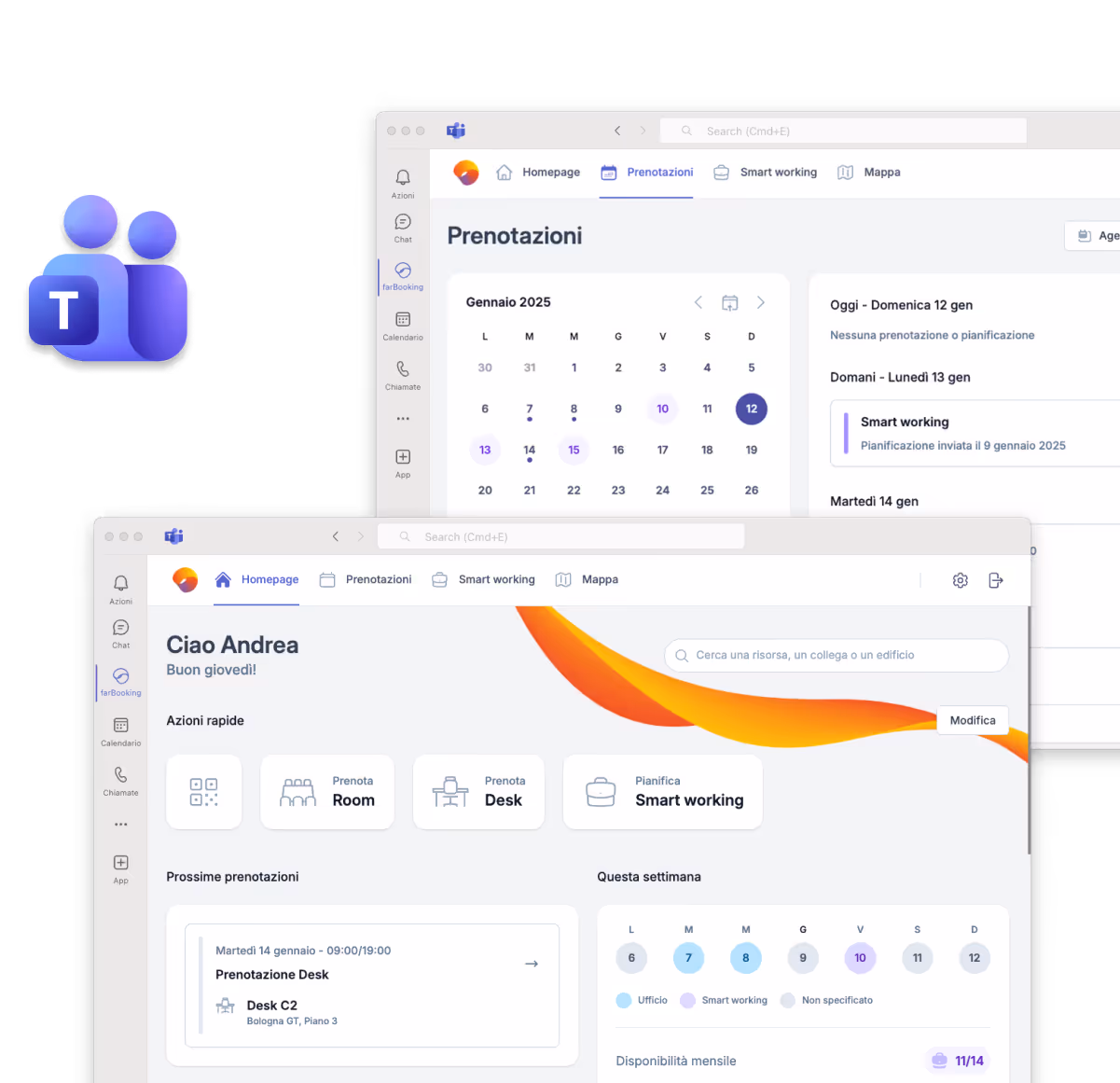 Interfaccia integrazione farbooking in Microsoft Teams