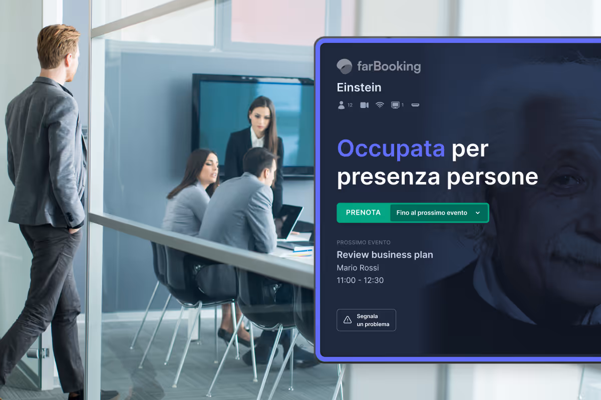 Segnalazione rilevata su tablet di occupazione della sala riunione.