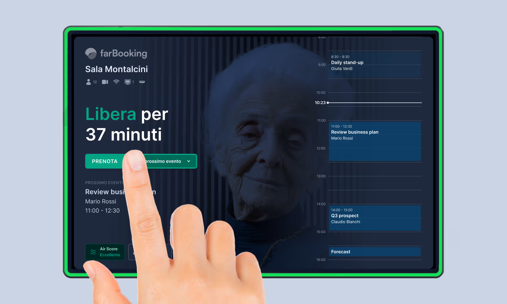 Booking di sala riunione su tablet
