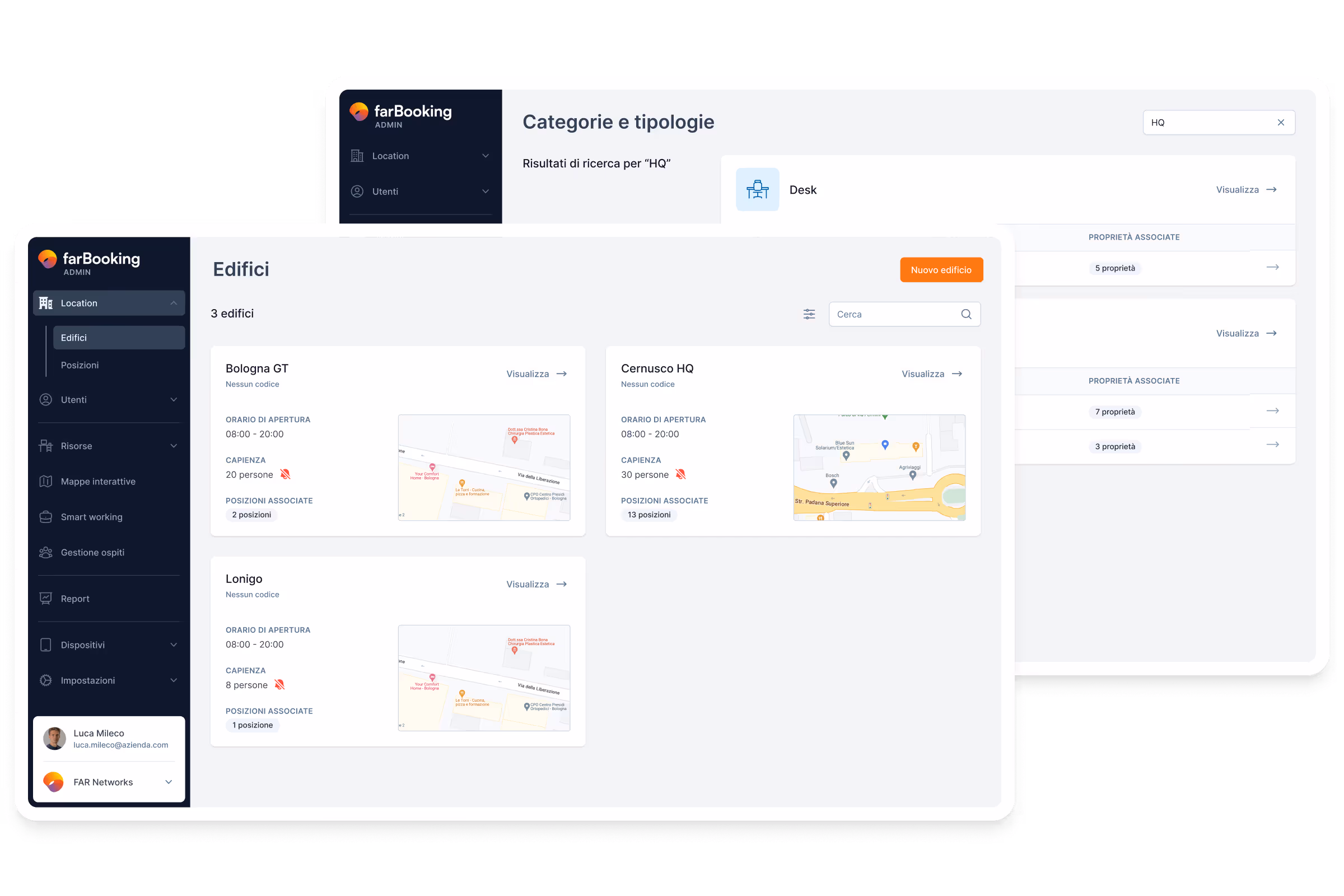 Interfaccia admin di farBooking