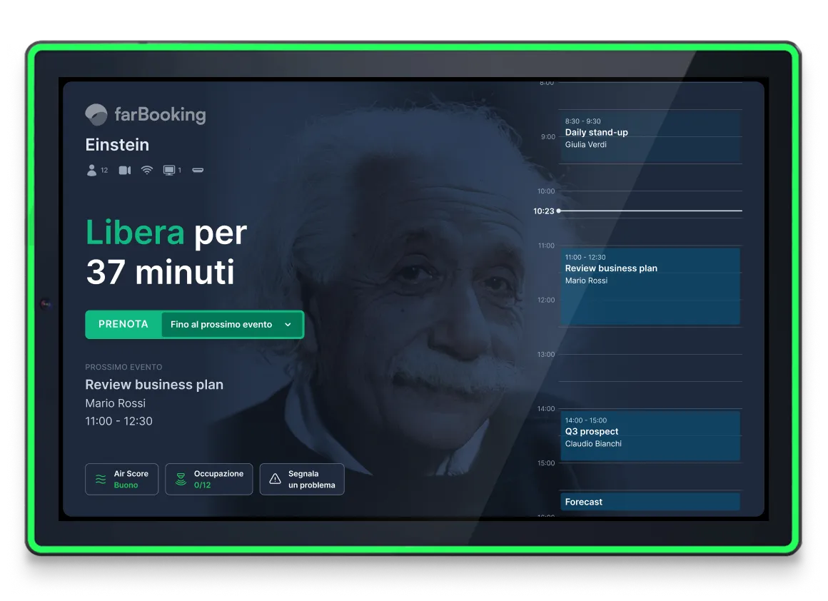 Tablet fuori porta con indicazione di sala libera