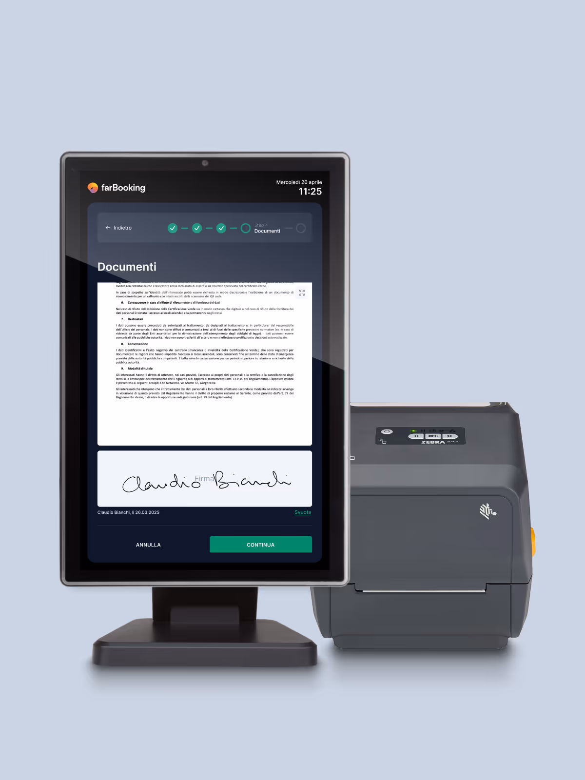 Tablet per receptionist con stampante per il badge