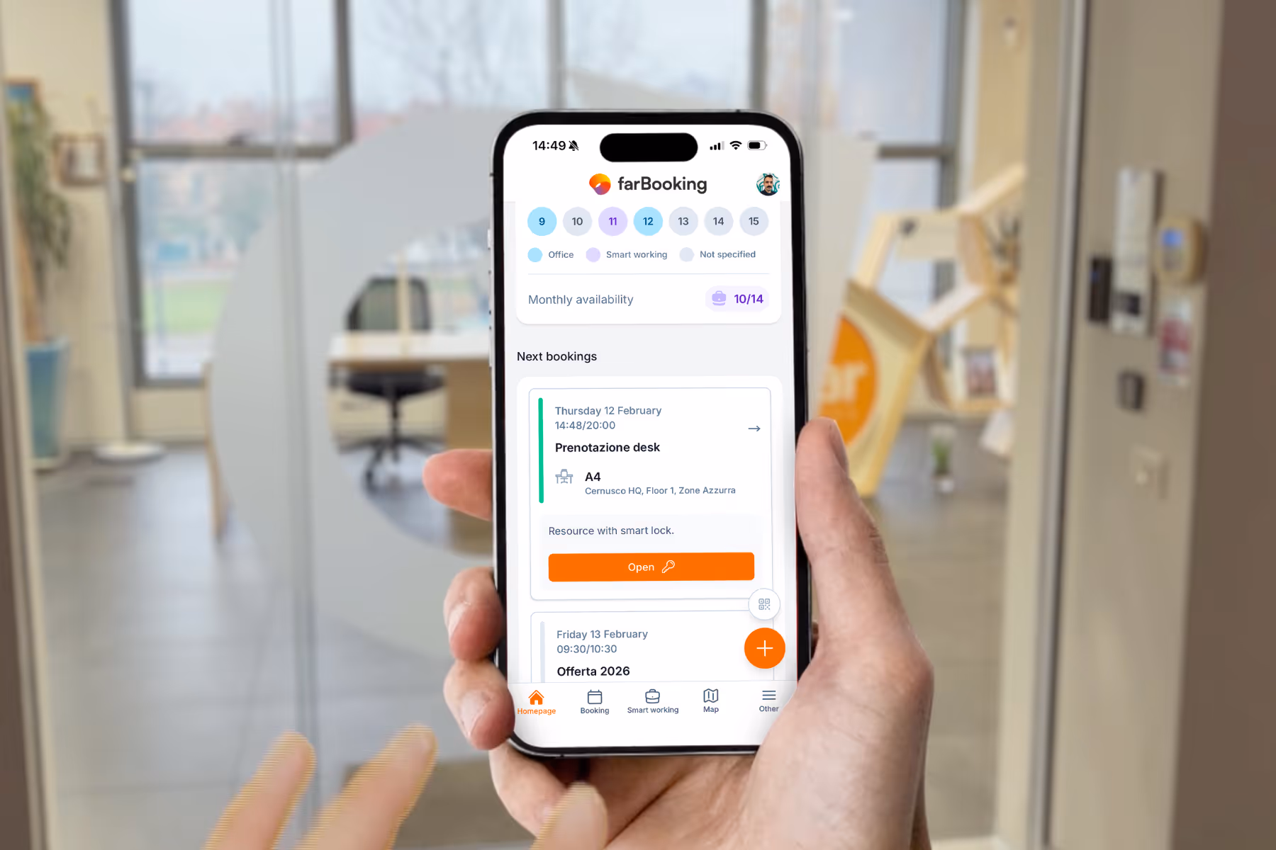 App farBooking con funzionalità apri porta