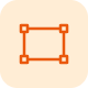 Orange icon of a simple square frame with four nodes on a light beige rounded square background.