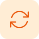 Orange refresh or reload arrows forming a circle on a rounded beige square background.