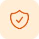 Orange shield with a checkmark in the center on a rounded cream background symbolizing security.