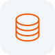 Icon of an orange database symbol with three stacked disks on a rounded square background.