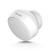 White circular sensor device with a smooth front surface and a slightly protruding rear section.