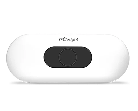 White Milesight sensor device with a central black oval and circular button or lens.