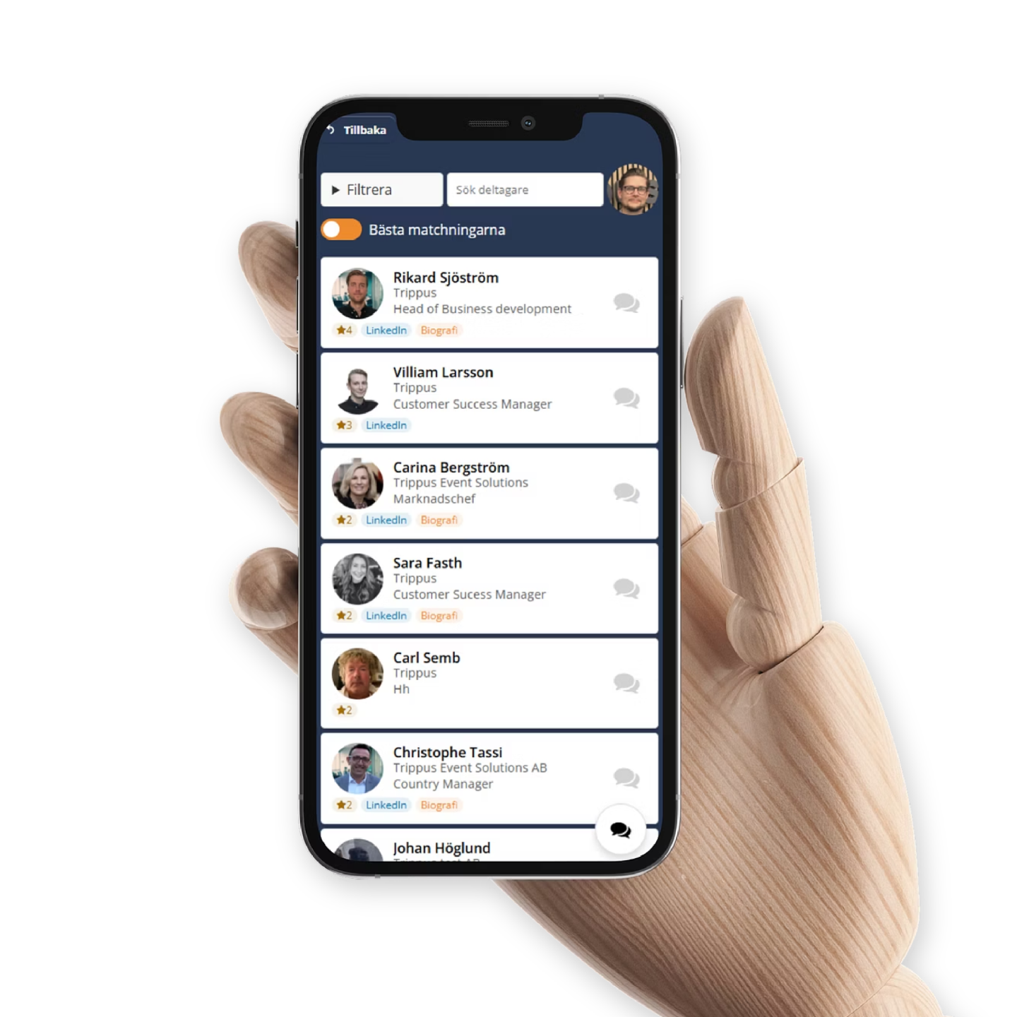 En app med en deltagarlista