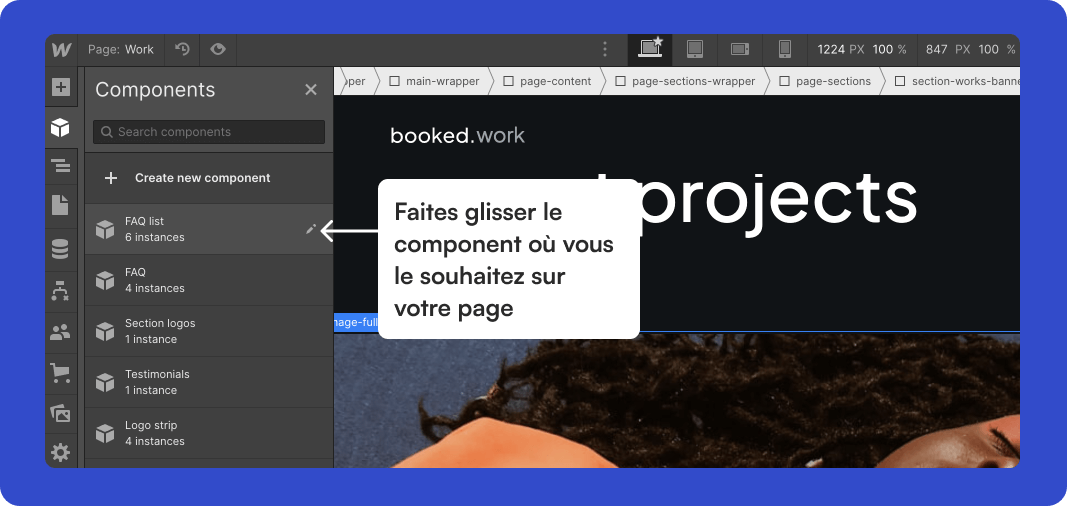 Faire glisser component Webflow