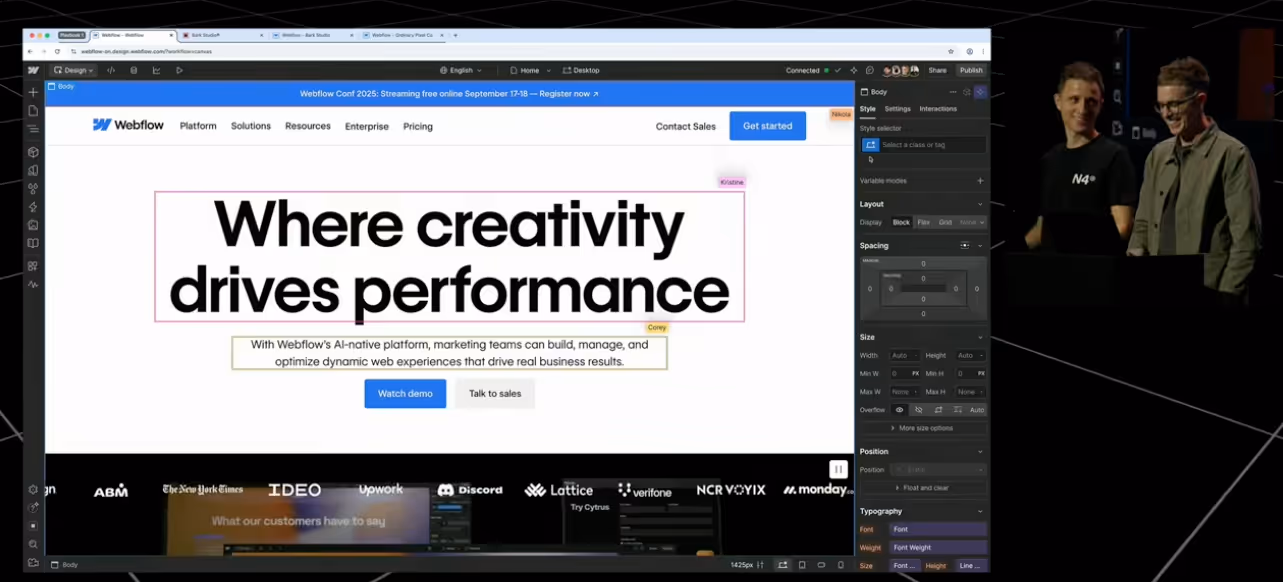 Collaboration en temps réel sur Webflow