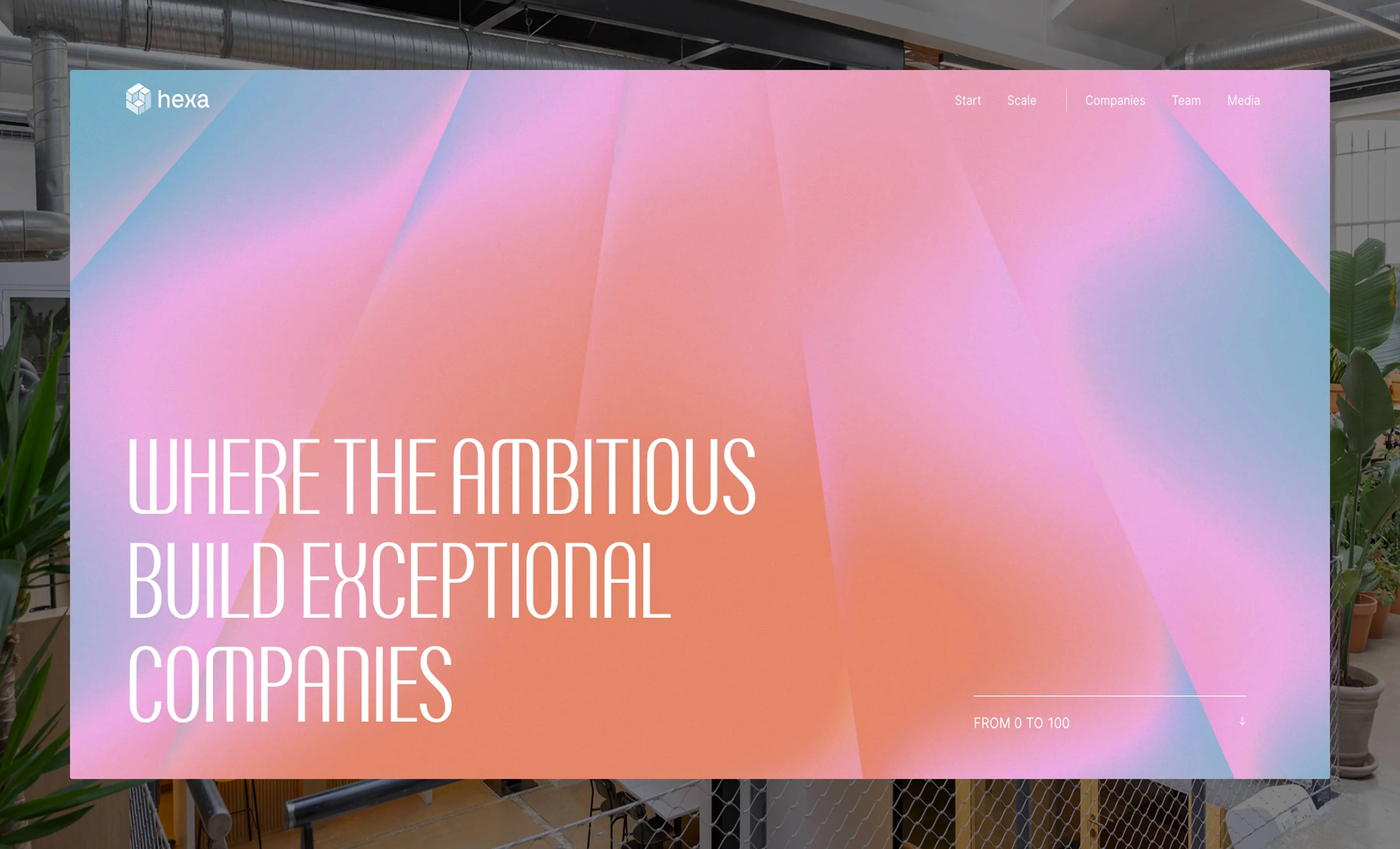 Hero section du site Webflow de Hexa