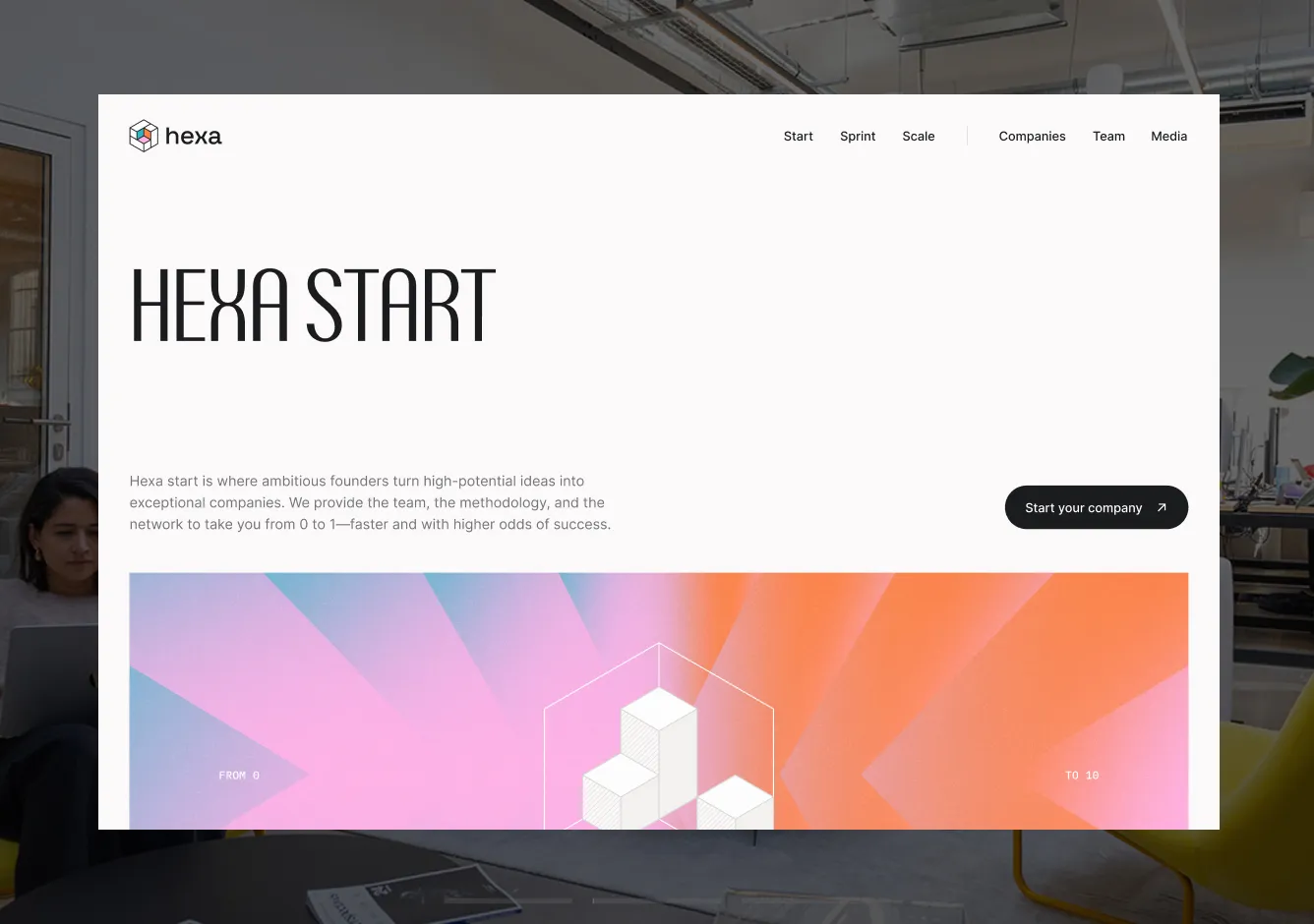 Vue de la page Hexa Start sur Webflow