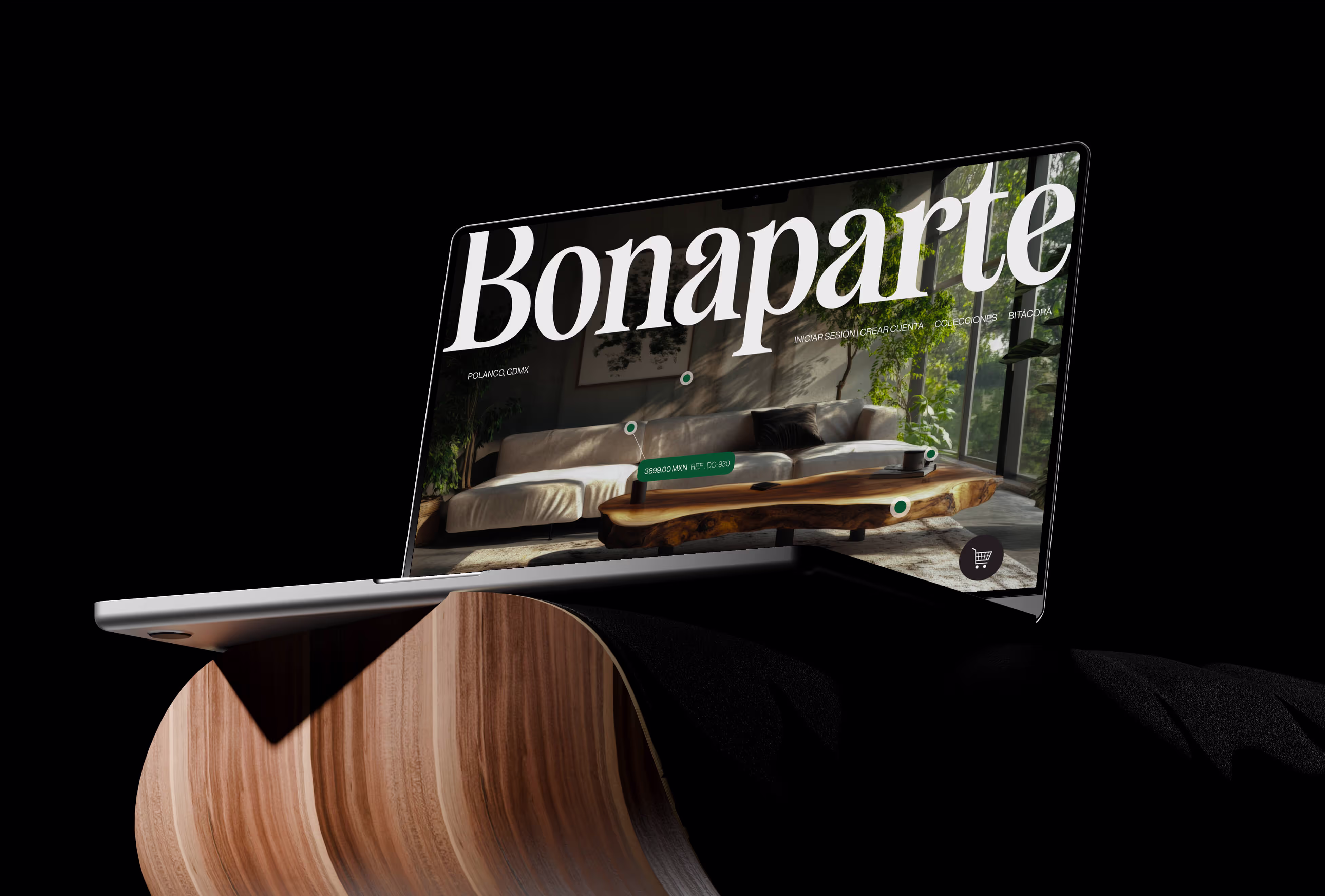 Ecommerce de Bonaparte para mobiliario y objetos de diseño en piedra volcánica y madera