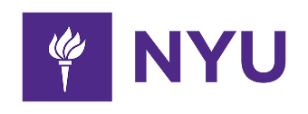 New York University logo with a white torch in a purple square and the letters NYU in purple.