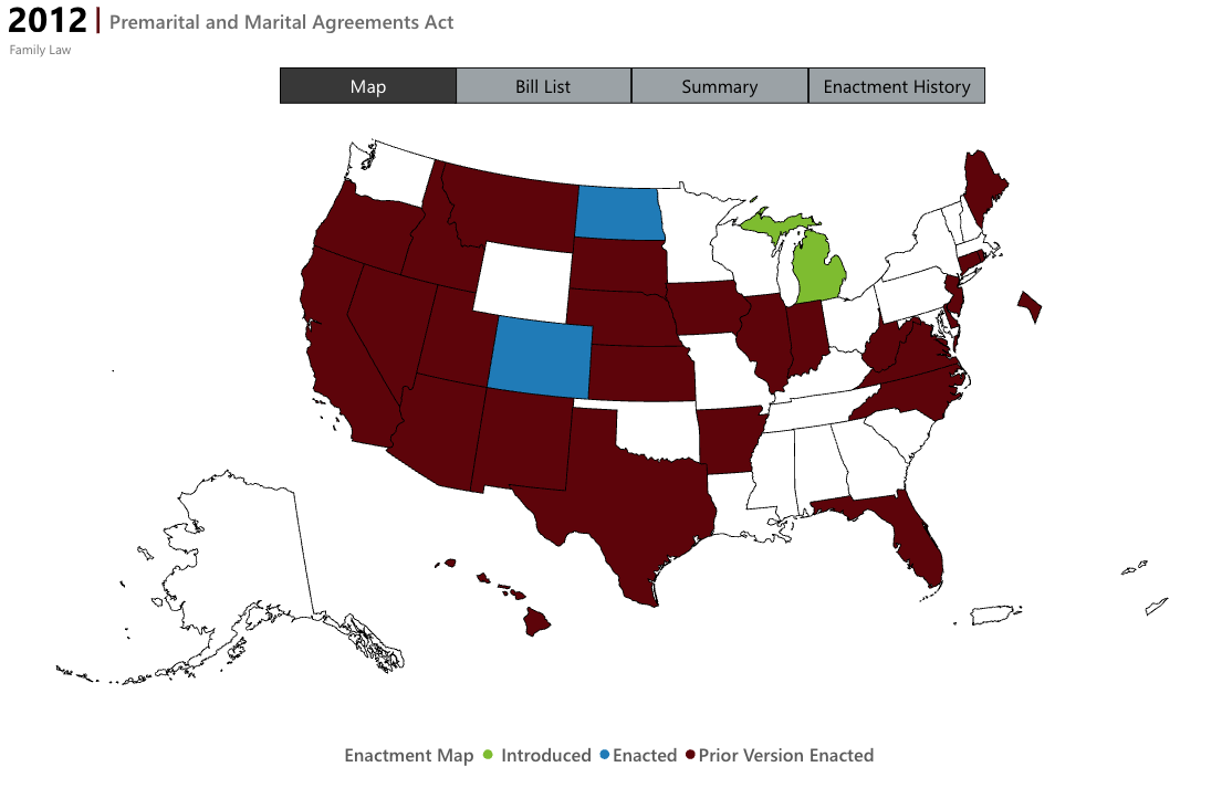 Map showing UPMAA adoption by state | First Prenup