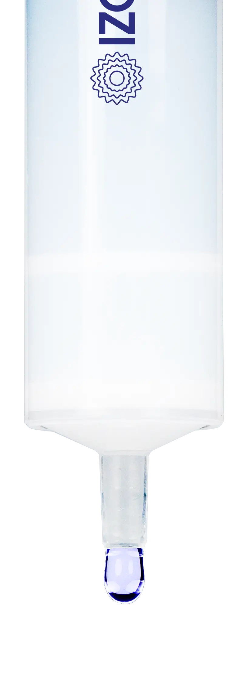 A dropper releases a single, translucent blue drop from a clear container.