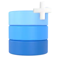 Three stacked blue discs with a white plus sign on top