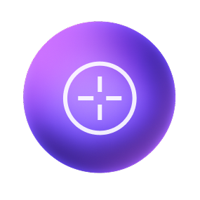 Purple spherical button with a white crosshair or target symbol in the center.