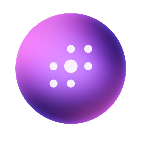 Purple and pink gradient sphere with seven small white dots arranged in a cluster in the center.