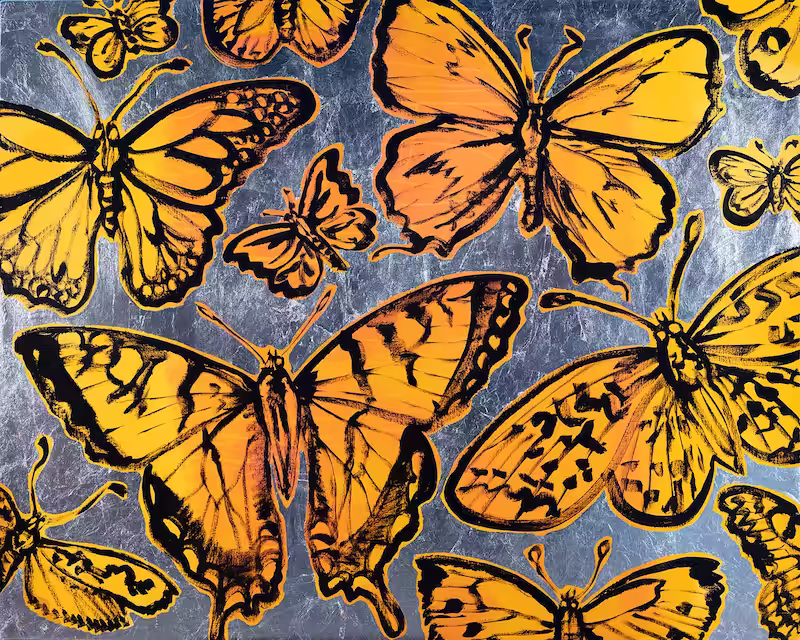 Silver butterflies painting by David Bromley