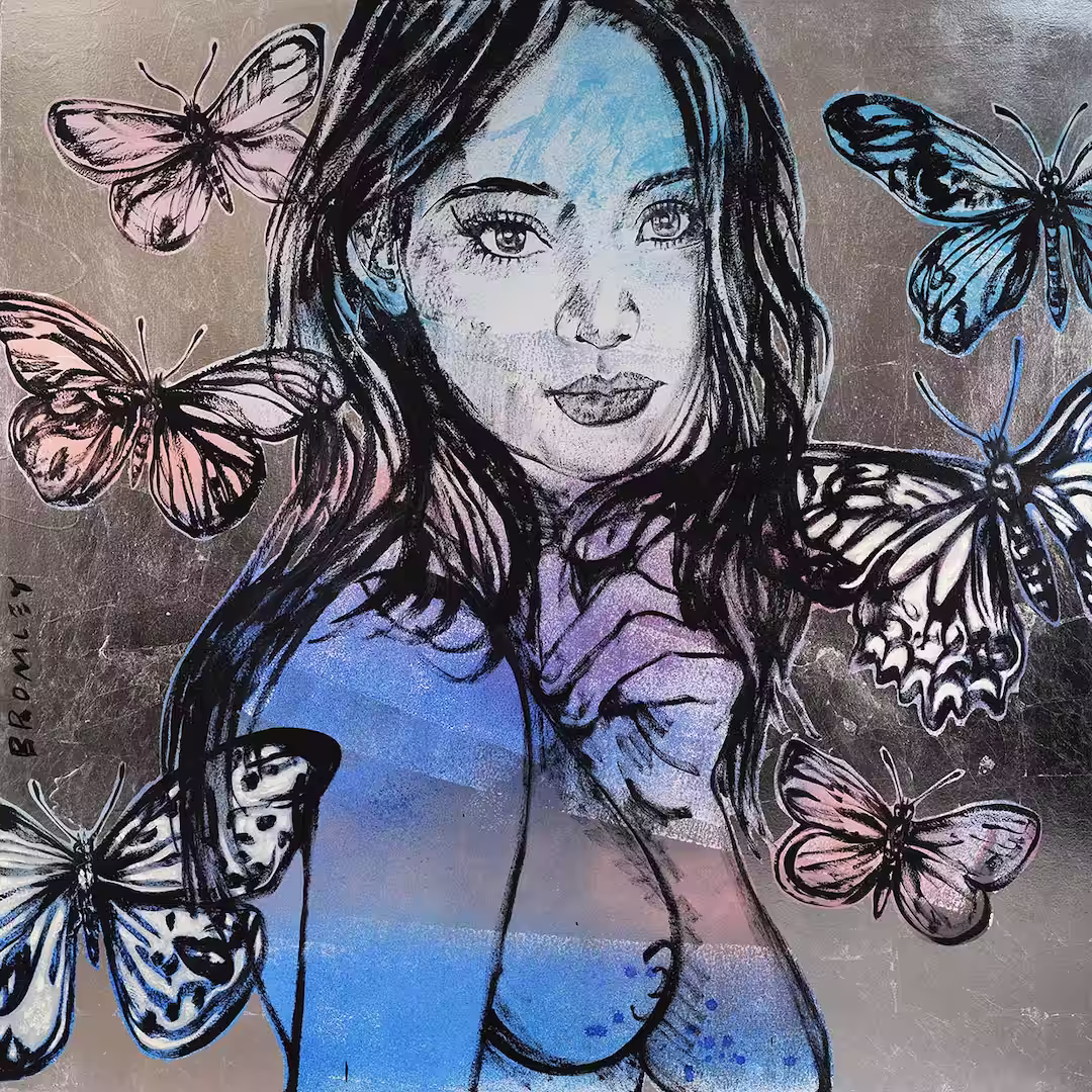 Blue and silver nude woman painting by David Bromley