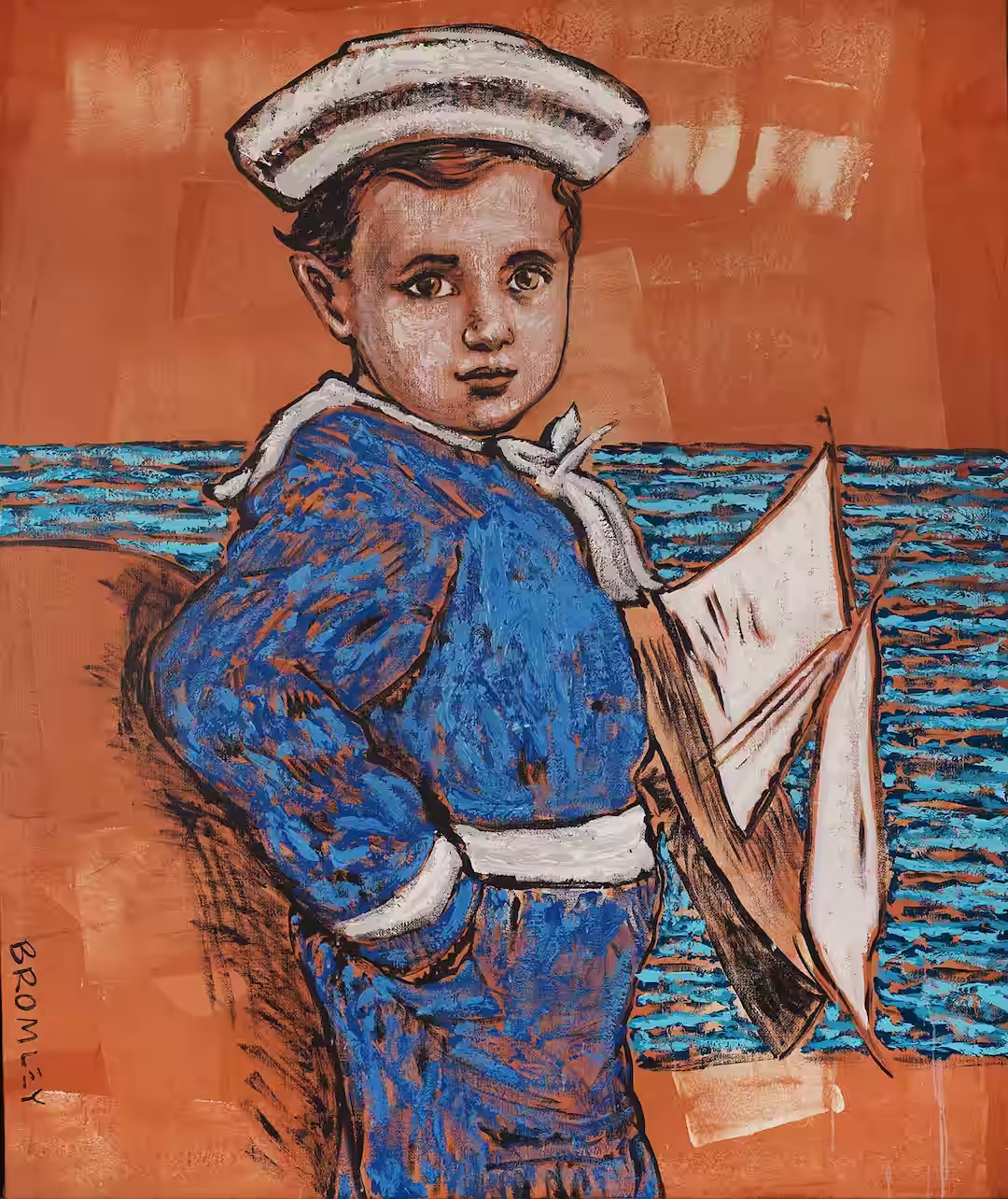 Boy and boat painting by David Bromley
