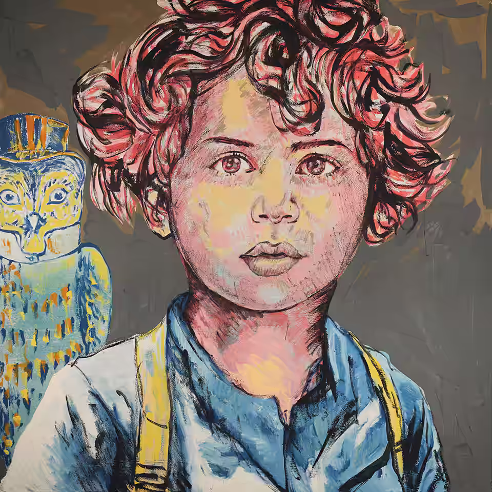 Girl and owl painting by David Bromley