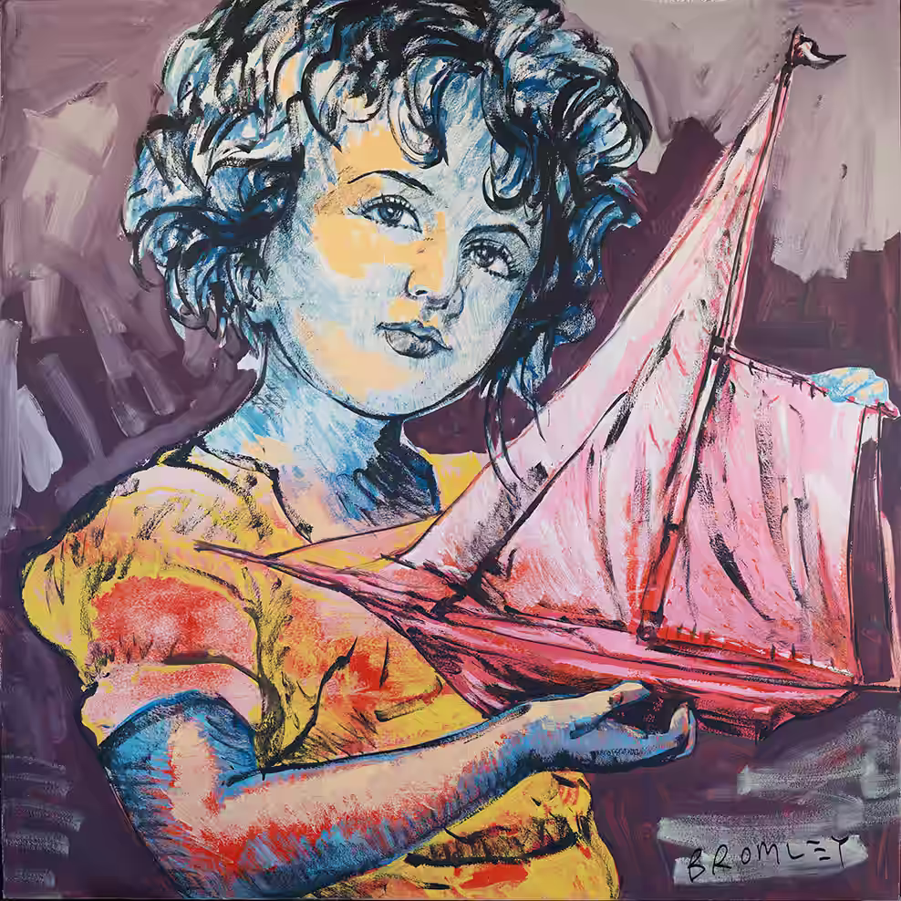 Girl with boat painting by David Bromley