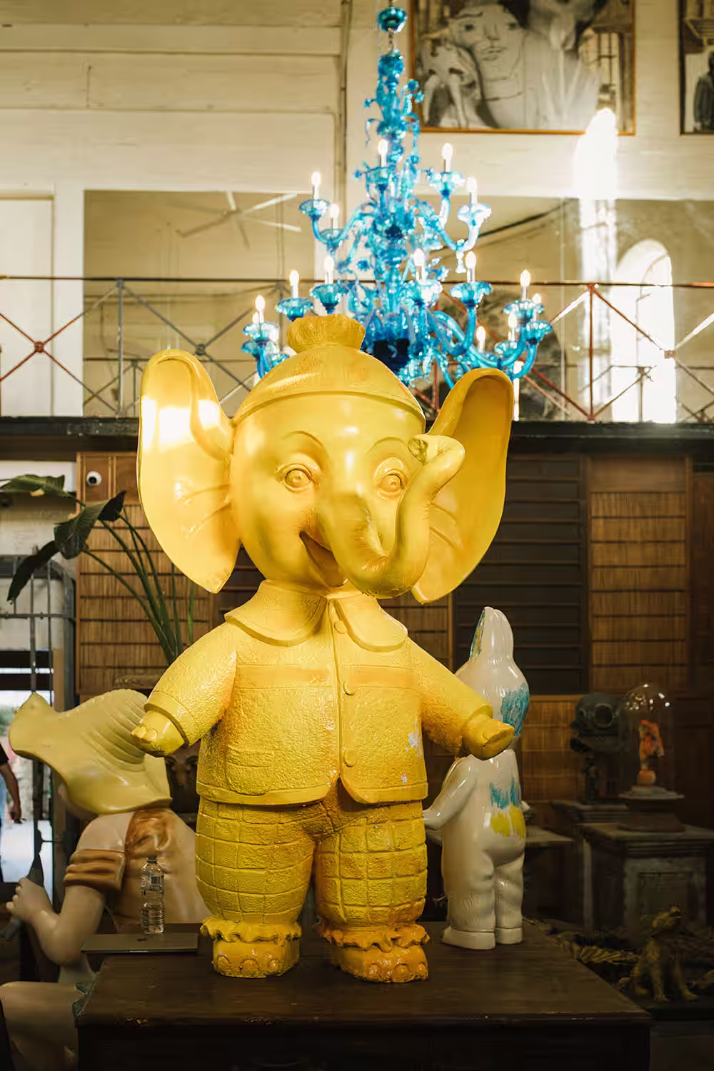 Yellow elephant sculpture by David Bromley