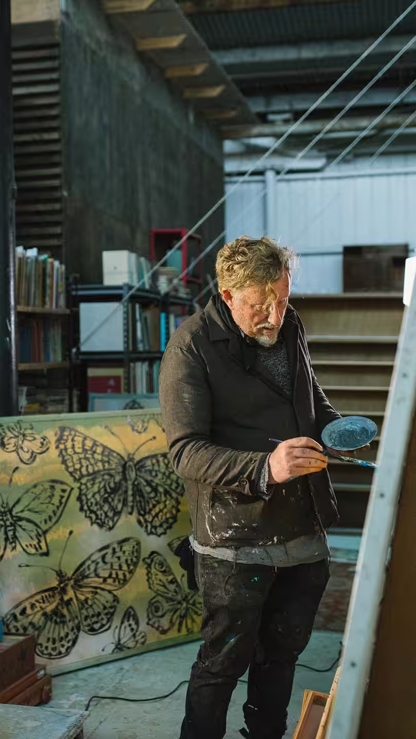 Photograph of David Bromley painting.