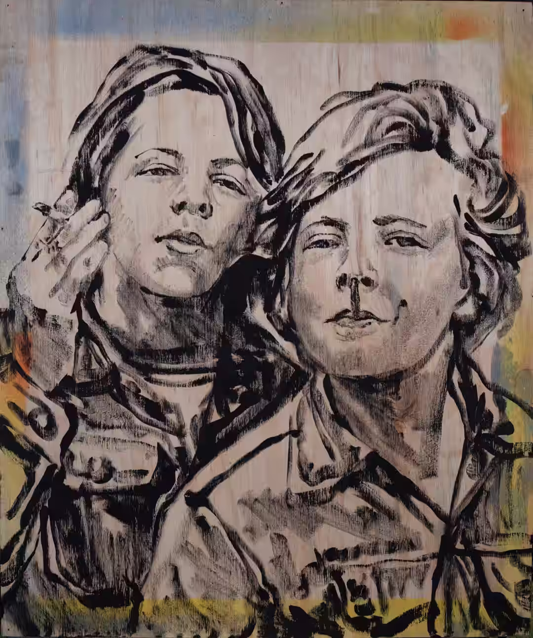 Smoking friends painting by David Bromley