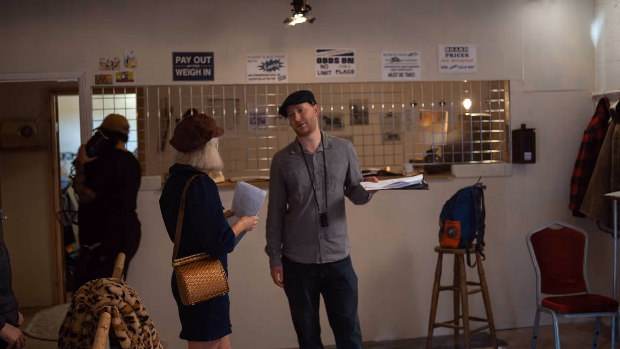 Film crew preparing for a scene.