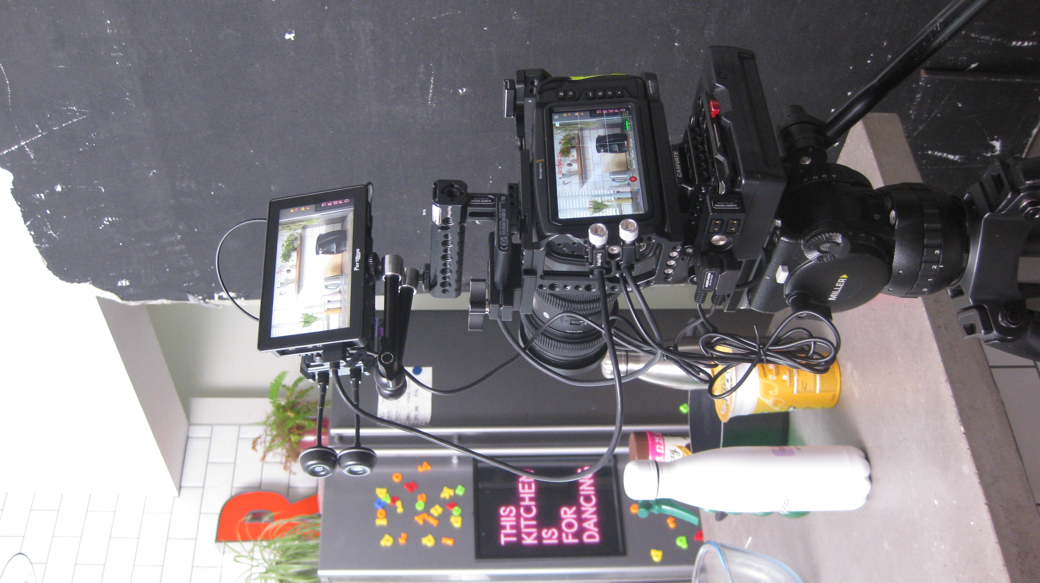 Professional camera rig capturing kitchen product shots