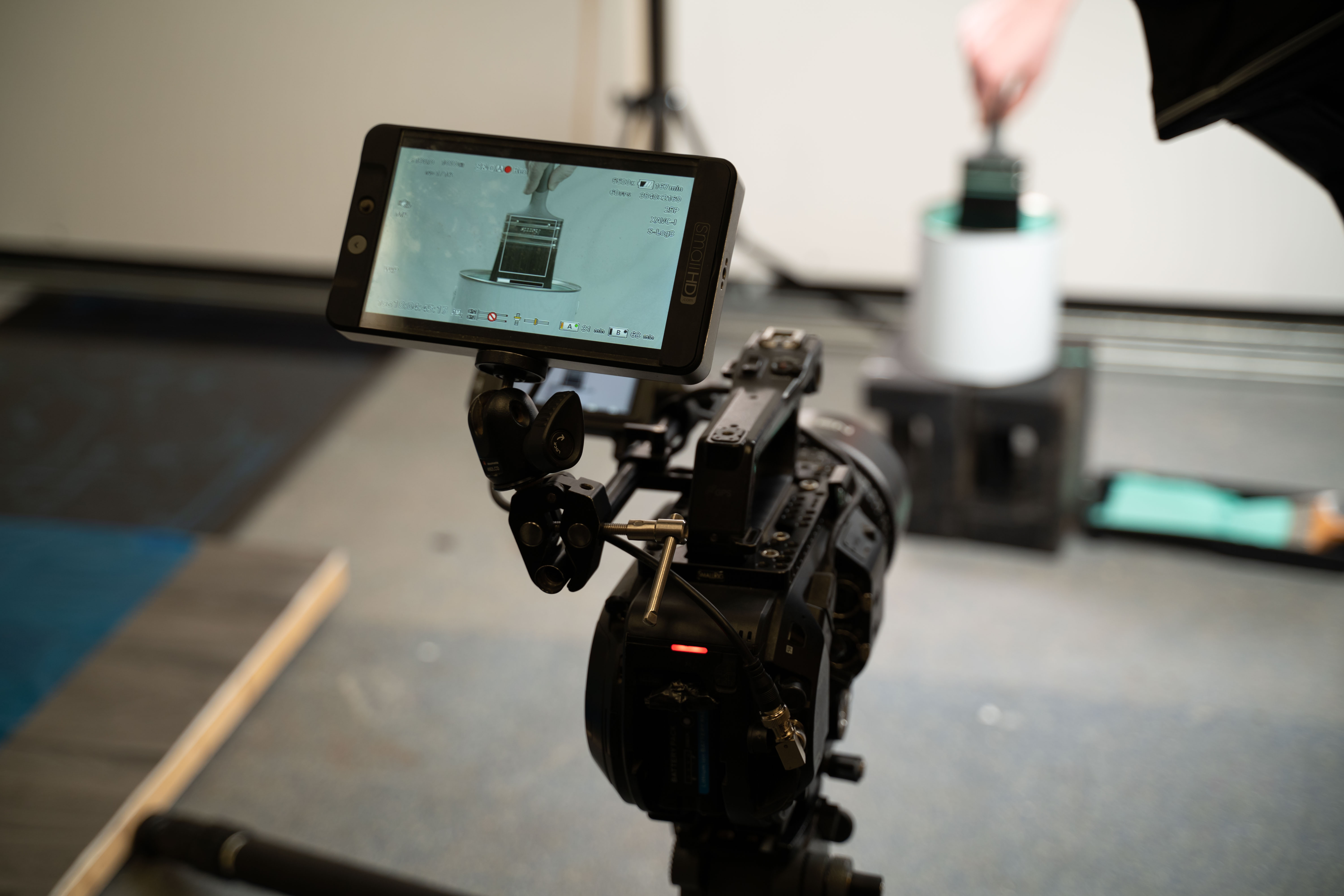 Camera filming setup for professional video editing