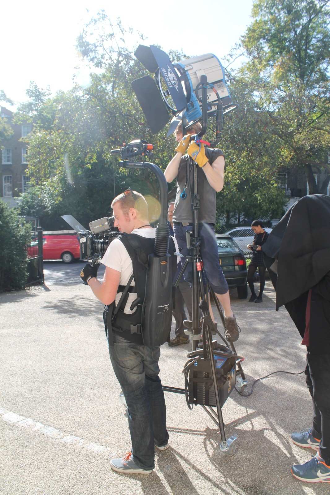 Production crew preparing filming equipment to demonstrate the benefits of video production for businesses in Derbyshire.
