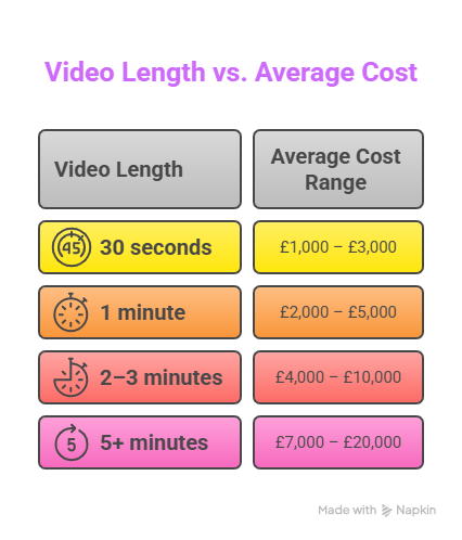Infographic comparing video lengths with average production cost ranges.