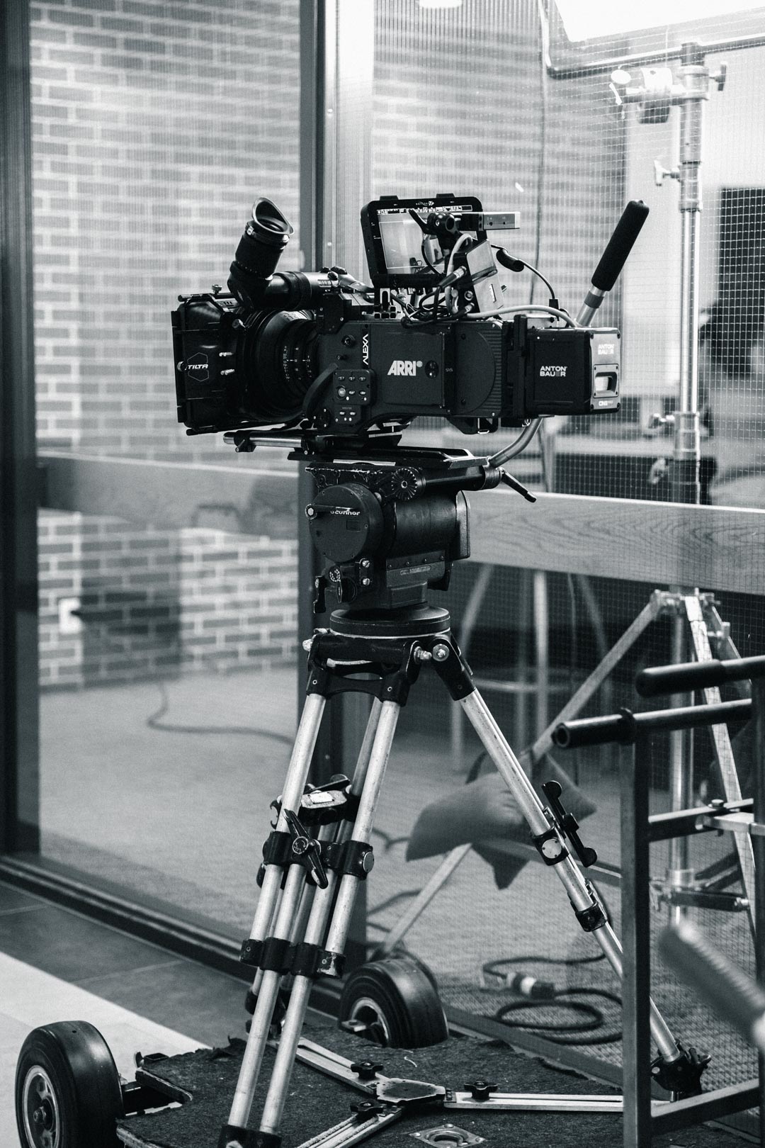 Professional cinema camera setup for film crew 